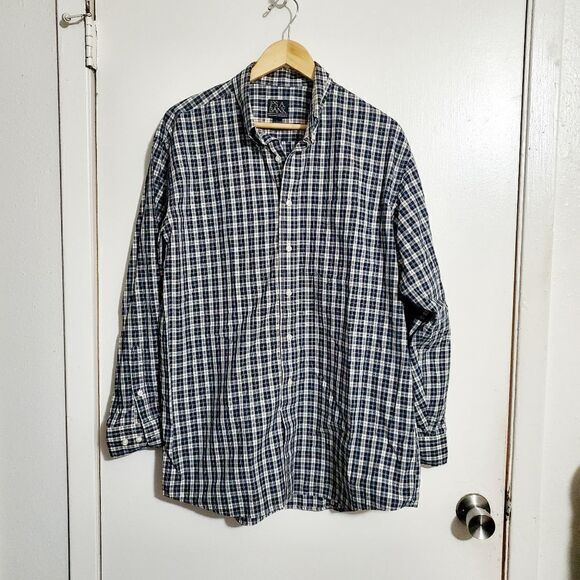 Jos. A. Bank Blue/White Plaid Button Down Shirt Size Large - Picture 2 of 10